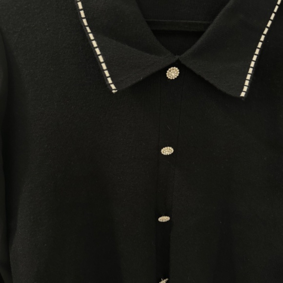 J.ING Malika Vintage-Inspired Black Collared Cardigan with Sheer Sleeves - Picture 10 of 11